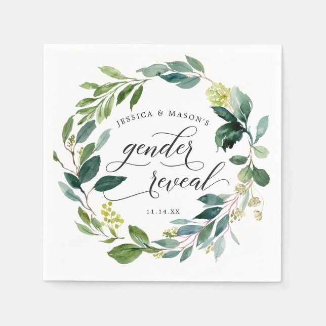 Gender Reveal Greenery Baby Shower Cocktail Napkin Serviette (Vorderseite)