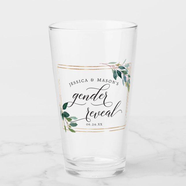 Gender Reveal Greenery Pint Glass Favor Gift Glas (Vorderseite)