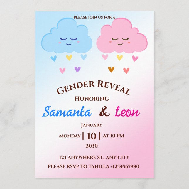 Gender Reveal Invitation Card Einladung (Vorderseite)