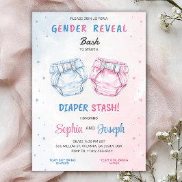 Gender reveal invitation with "Bash" and "Diaper Einladung