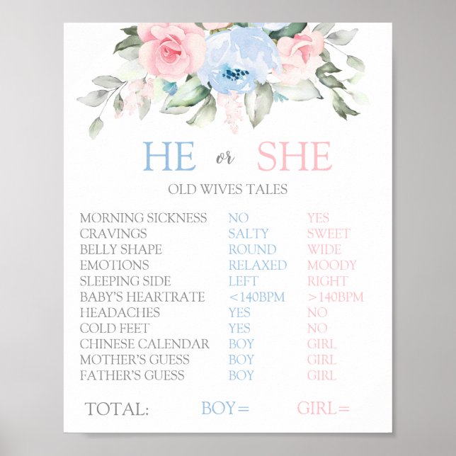 Gender Reveal Old Wives Tales Sign Poster (Vorne)