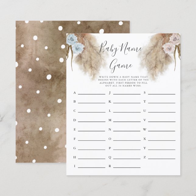 Gender Reveal Pampas Grass Baby Name Shower Game (Vorne/Hinten)