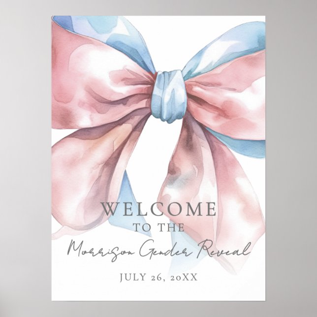 Gender Reveal Pink Blue Bow Welcome Sign Poster (Vorne)