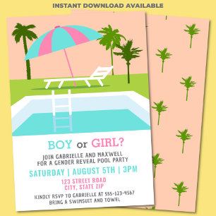 Gender Reveal Pool Party Tropisches Schwimmbad Einladung