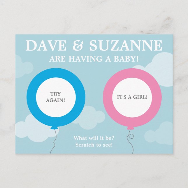 Gender Reveal Scratcher (kein echter Kratzer) Ankündigungspostkarte (Vorderseite)
