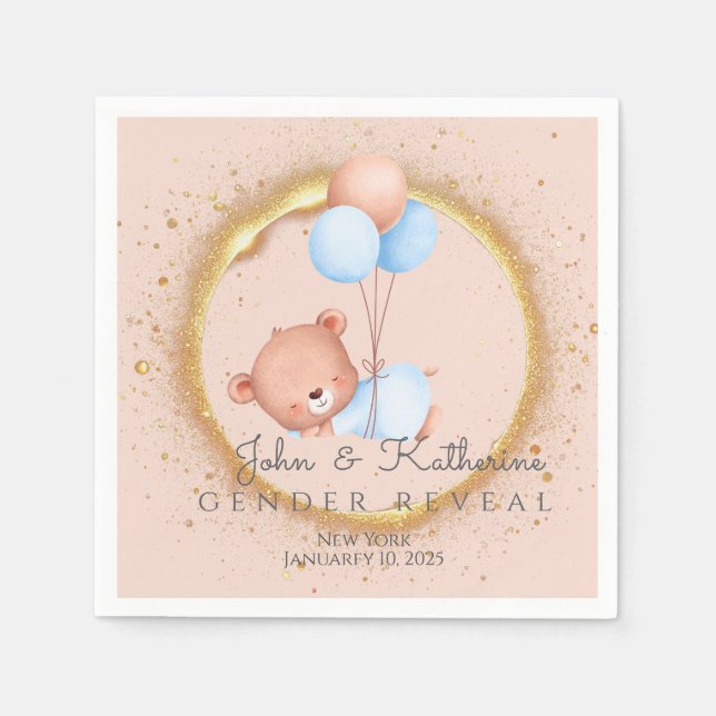 GENDER REVEAL TEDDY BEAR SERVIETTE (Vorderseite)