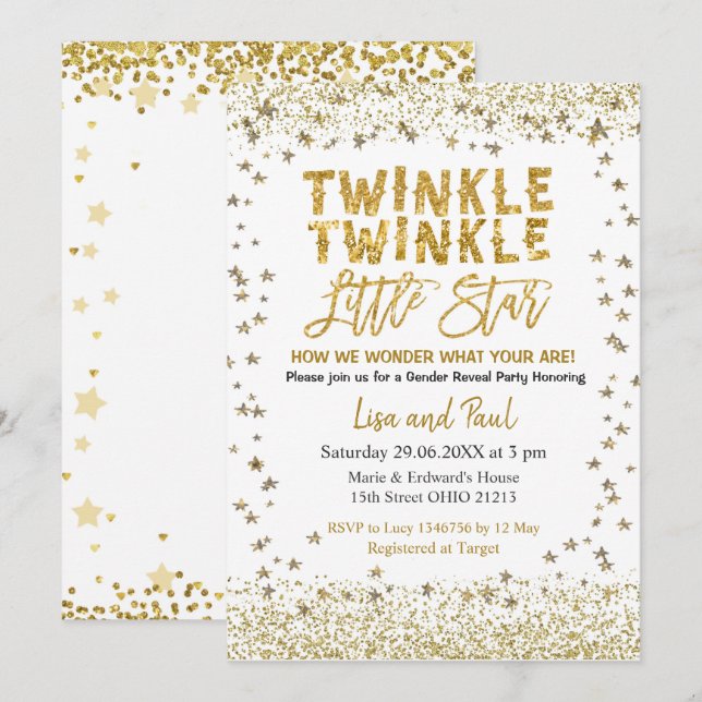 Gender Reveal Twinkle Little Star Baby Shower Einladung (Vorne/Hinten)