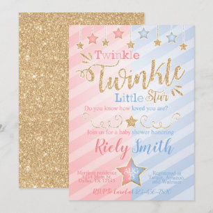 Gender Reveal Twinkle Little Star Baby Shower Einladung
