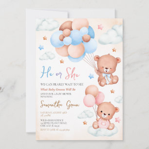 Gender Revel Bear Baby Dusche Einladung