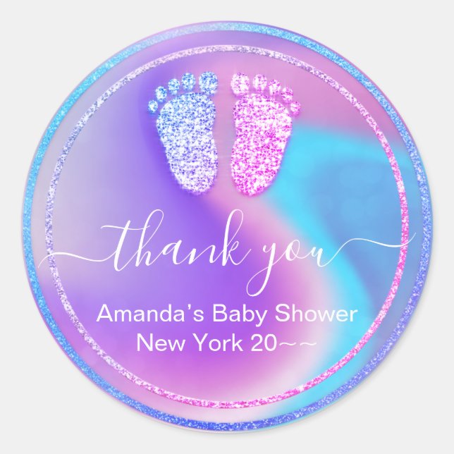 Gender Revival Baby Dusche Pink Blue Glitzer Runder Aufkleber (Vorderseite)