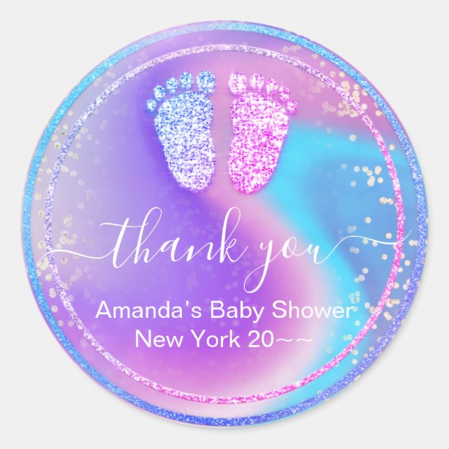 Gender Revival Baby Shower Holographic Girl Boy Runder Aufkleber (Vorderseite)