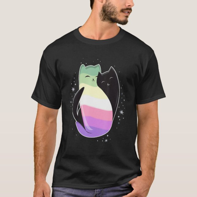Genderfae Cat Flag Nonbinary Transgender LGBT Blac T-Shirt (Vorderseite)