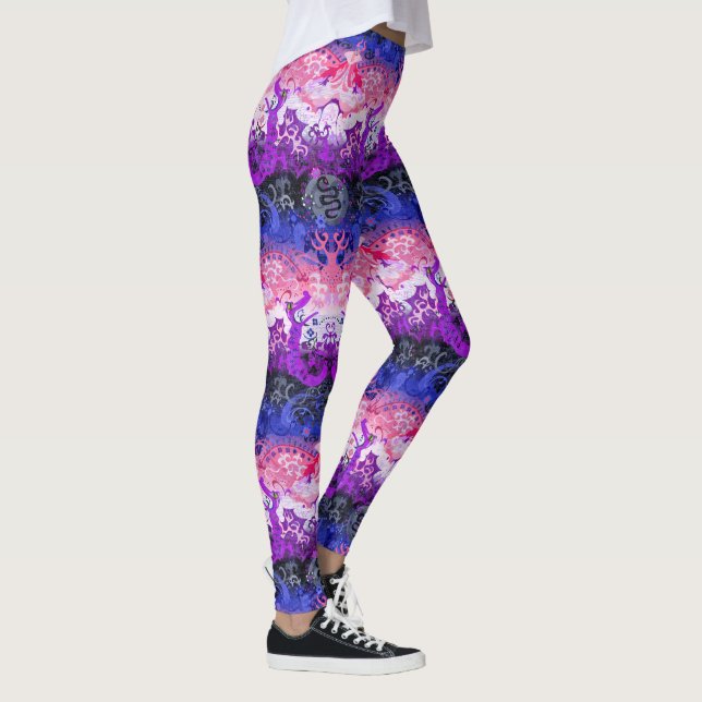 Genderfluid Dragon Damask - Genderfluid-Stolperfla Leggings (Rechts)