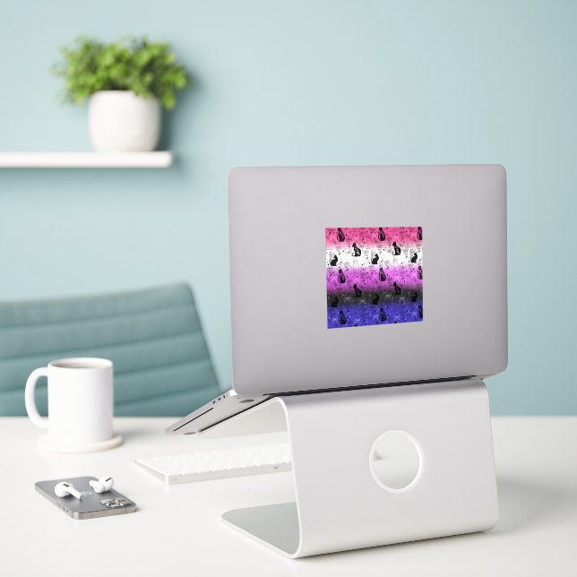Genderfluid Pride Black Cat - Mystische Hexe Aufkleber (Laptop auf Schreibtisch)