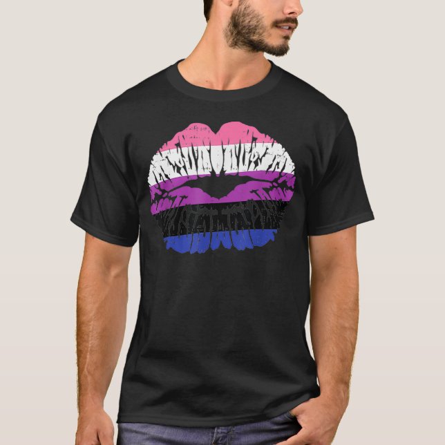 Genderfluid Pride Lips Kiss Flag Non-Binary Enby L T-Shirt (Vorderseite)
