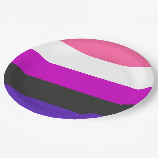 Genderfluid-Strichflagge Pappteller (Schrägansicht)