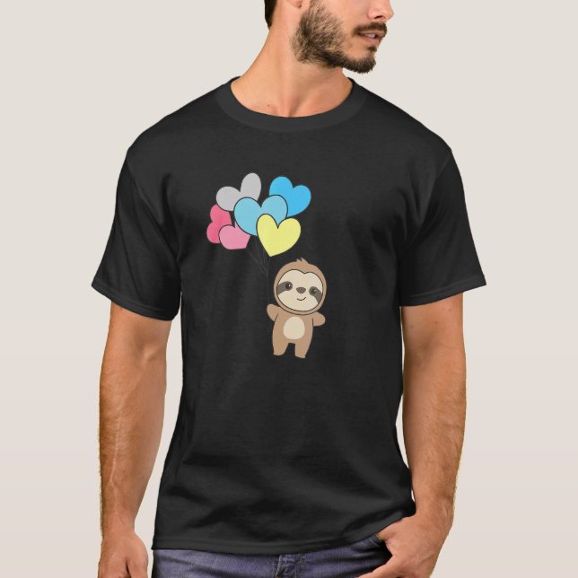 Genderflux Flag Balloon Hearts Pride Lgbtq Sloth T-Shirt (Vorderseite)