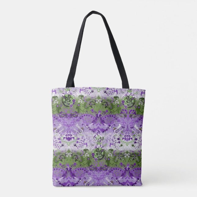 Genderqueer Dragon Damask - Genderqueer Pride Flag Tasche (Rückseite)