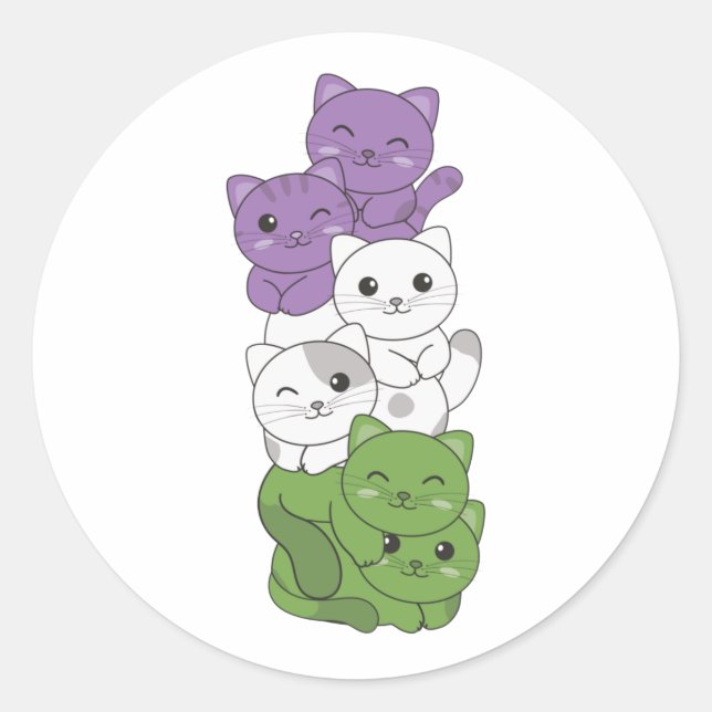 Genderqueer Flag Kat Pride Lgbtq Niedlich Cat Clas Runder Aufkleber (Vorderseite)