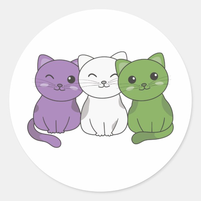 Genderqueer Flag Kat Pride Lgbtq Niedlich Cat Clas Runder Aufkleber (Vorderseite)