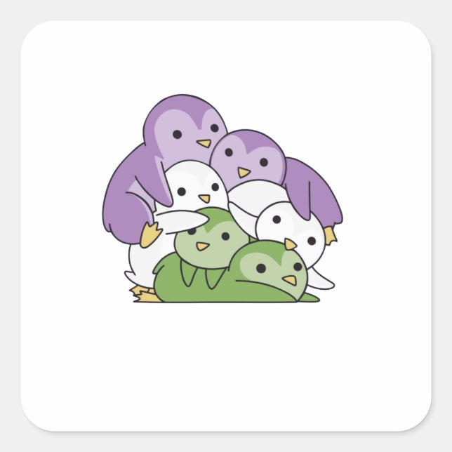 Genderqueer Flag Pride Lgbtq Niedlich Pinguin Quadratischer Aufkleber (Vorderseite)