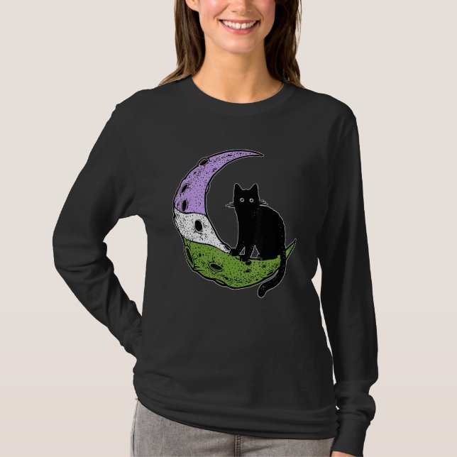 Genderqueer Moon Space Cat Pride Flag LGbt Subtil T-Shirt (Vorderseite)