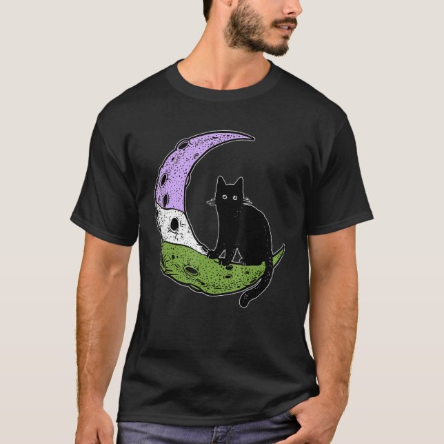 Genderqueer Moon Space Cat Pride Flag LGbt Subtil T-Shirt (Vorderseite)