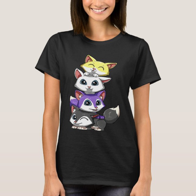 Genderqueer Nonbinary Pride LGBTQ Foxes T-Shirt (Vorderseite)