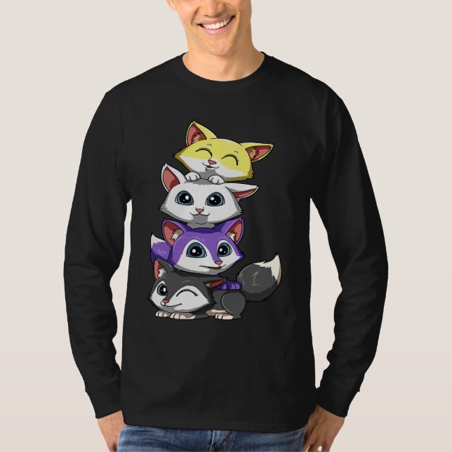Genderqueer Nonbinary Pride LGBTQ Foxes T-Shirt (Vorderseite)