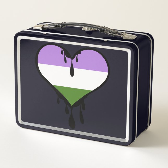 Genderqueer Pride Dripping Herz Metall Brotdose (Rückseite)