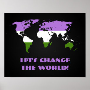 Genderqueer Pride Flag Stolz Weltkarte Poster