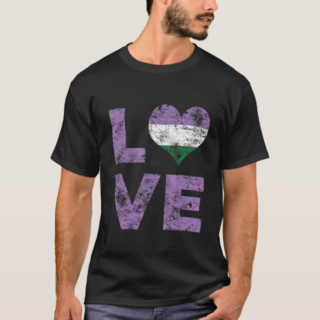 Genderqueer Pride Liebe Herz Vintage Flagge T-Shirt (Vorderseite)