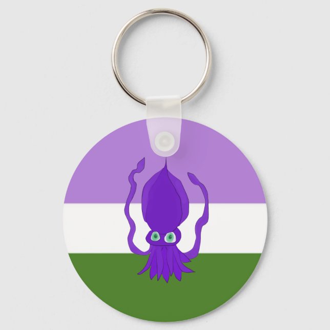 Genderqueer Pride Tintenfisch Schlüsselanhänger (Vorderseite)