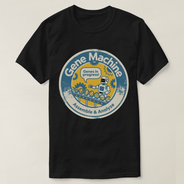 Gene-Machine-Assembling der künftigen Bioinformati T-Shirt (Design vorne)