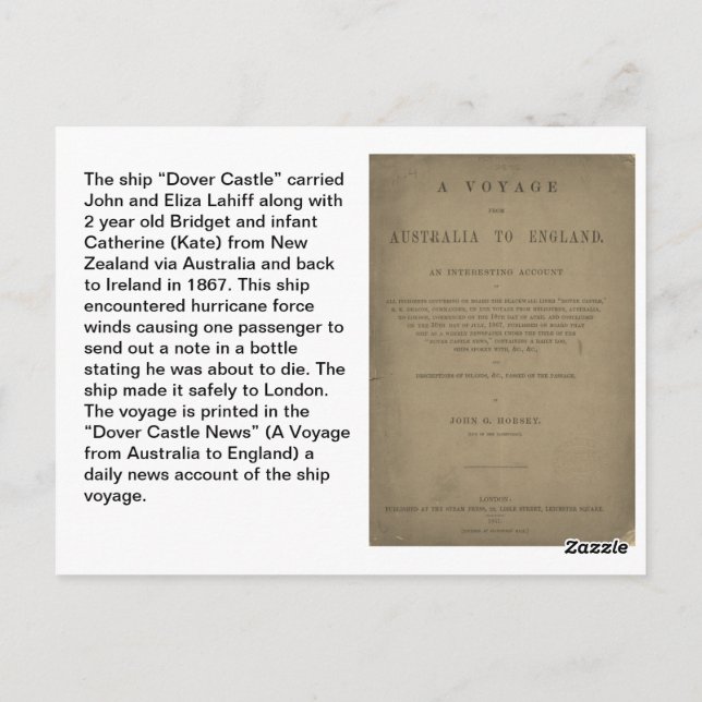 Genealogie Lahiff Postcard "Dover Castle" Postkarte (Rückseite)