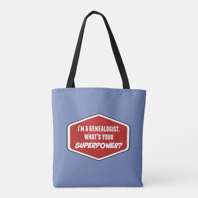 Genealogie Superpower Custom Blue Tote Bag Tasche (Rückseite)