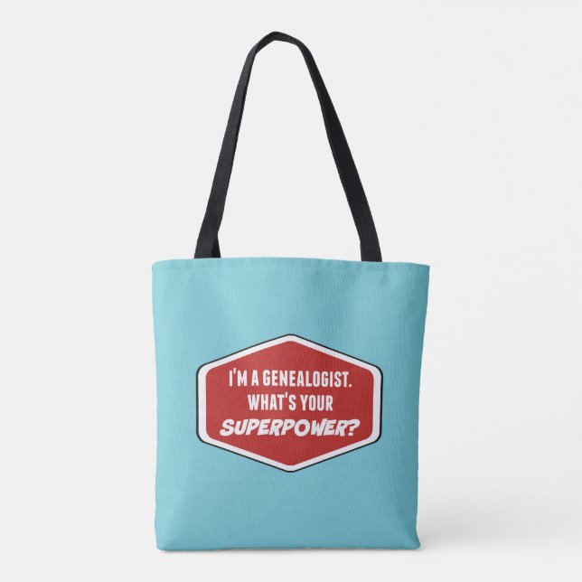 Genealogie Superpower Custom Blue Tote Bag Tasche (Rückseite)