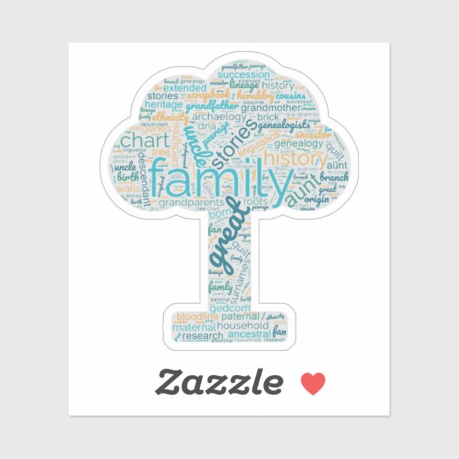Genealogische Word Tree Custom-Cut Vinyl Sticker B (Blatt)