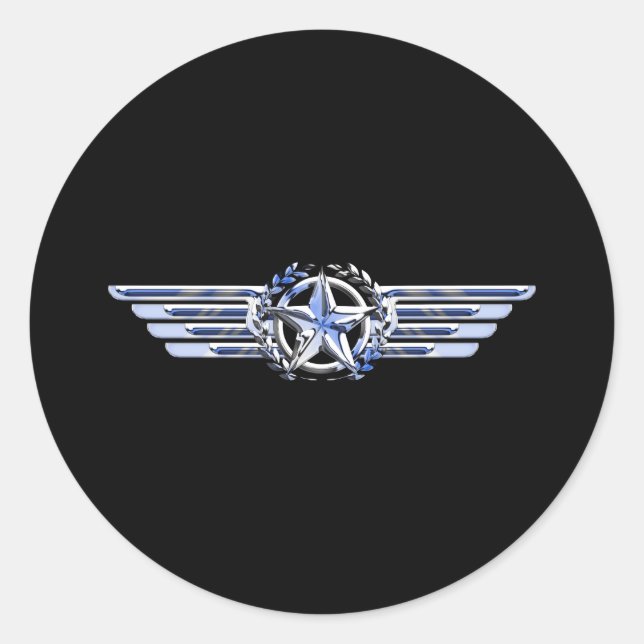 General Air Pilot Chrome like Star Wings Black Runder Aufkleber (Vorderseite)