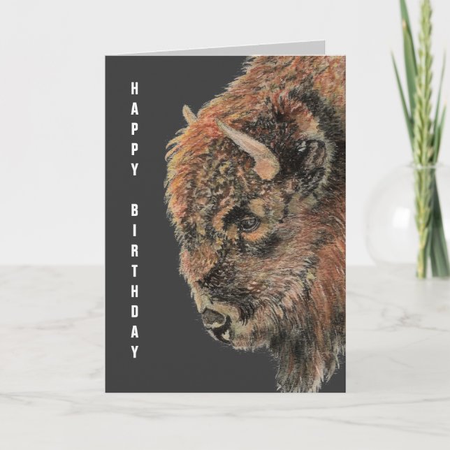 General Birthday Buffalo, Bison, Wasserfarbtier Karte (Vorderseite)