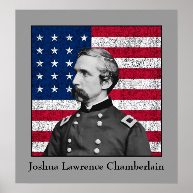 General Chamberlain und die amerikanische Flagge Poster (Vorne)