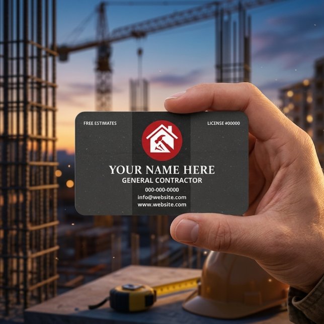 General Contractor Professional Charcoal & Red  Visitenkarte (Von Creator hochgeladen)