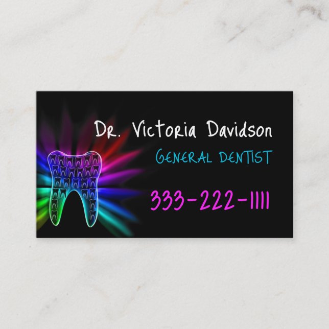 General Dentist Rainbow Color Tooth Black Card Visitenkarte (Vorderseite)