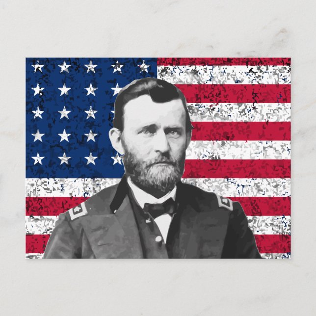 General Grant und die amerikanische Flagge Postkarte (Vorderseite)