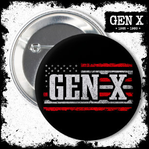 Generation X Gen Xer Proud American Flag Gen X Button