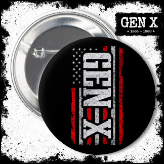 Generation X Gen Xer Proud American Flag Gen X Button