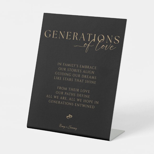 Generationen von Liebe Golden Black Wedding Sign Sockelschild (Vorderseite)