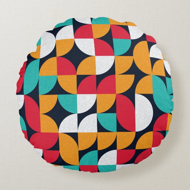 Generative Kunst: Farbiges Dreieck-Muster Rundes Kissen (Vorderseite)