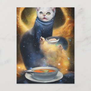 Generativekonzente Katze im Weltraum Essen Suppe K Postkarte