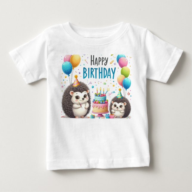 Generierte Igel glücklich zum Geburtstag Baby T-shirt (Vorderseite)